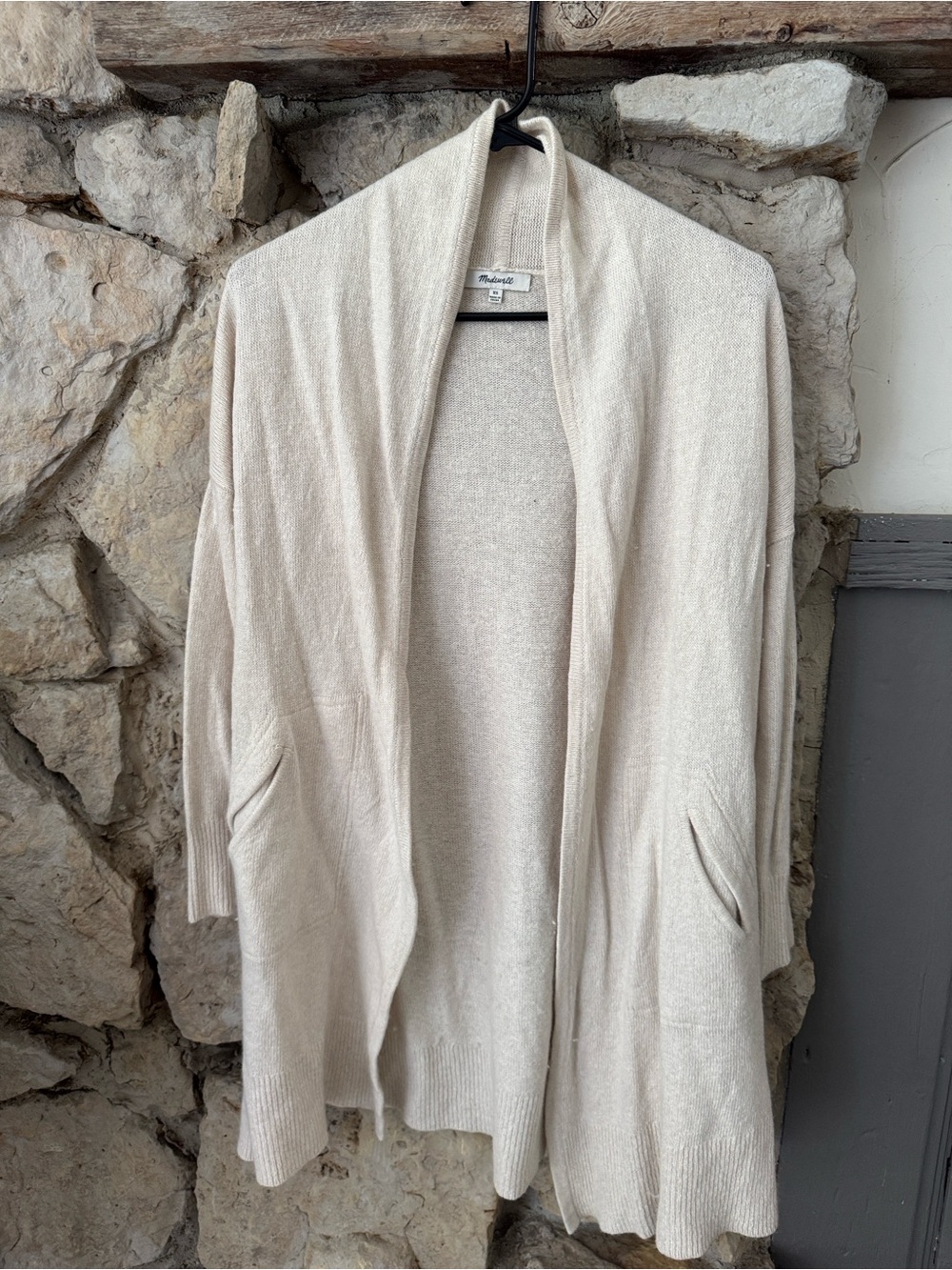 Madewell Cream Open-Front Long Cardigan